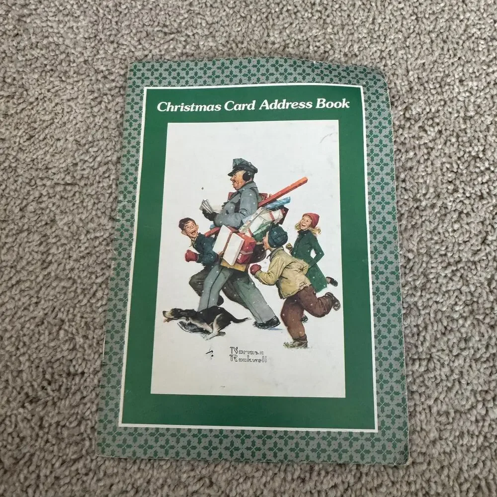 Vintage 1981 Hallmark Christmas Card Address Book w/ Norman Rockwell Print Cover
